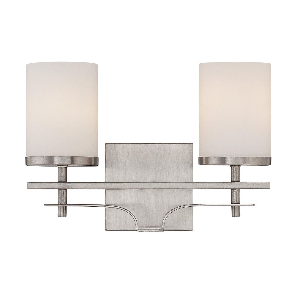 Savoy House-8-338-2-SN-2 Light Bath Bar-Transitional Style with Craftsman and Nautical Inspirations-9 inches tall by 13.5 inches wide   Satin Nickel Finish with White Opal Glass