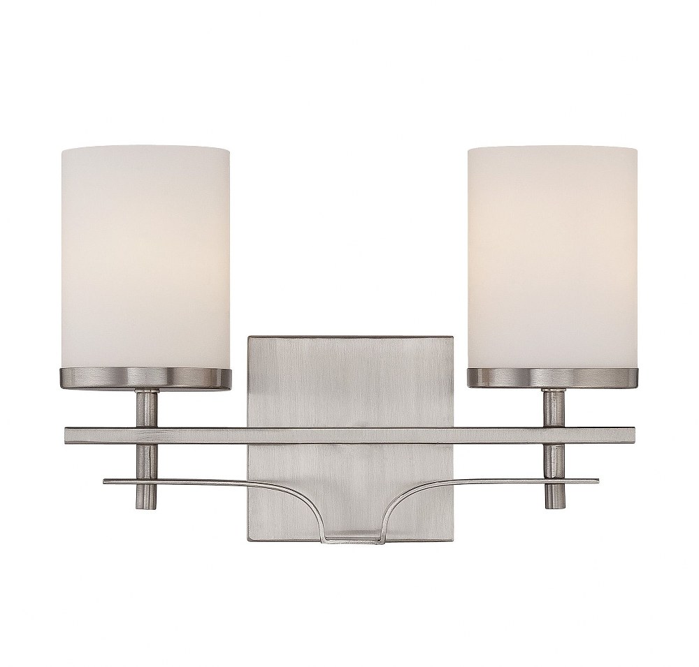 Savoy House-8-338-2-SN-2 Light Bath Bar-Transitional Style with Craftsman and Nautical Inspirations-9 inches tall by 13.5 inches wide Satin Nickel  Satin Nickel Finish with White Opal Glass