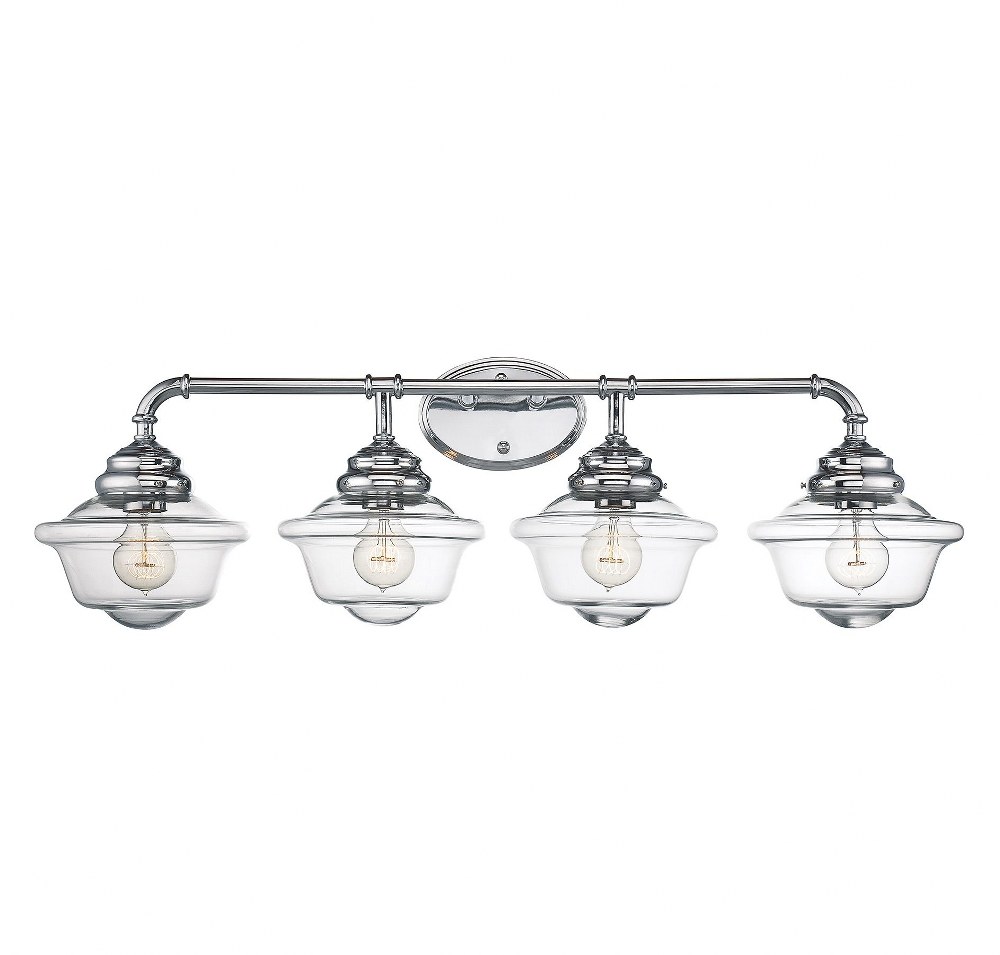 Savoy House-8-393-4-11-4 Light Bath Bar-Industrial Style with Urban Farmhouse and Transitional Inspirations-11 inches tall by 34.75 inches wide   Chrome Finish with Clear Glass