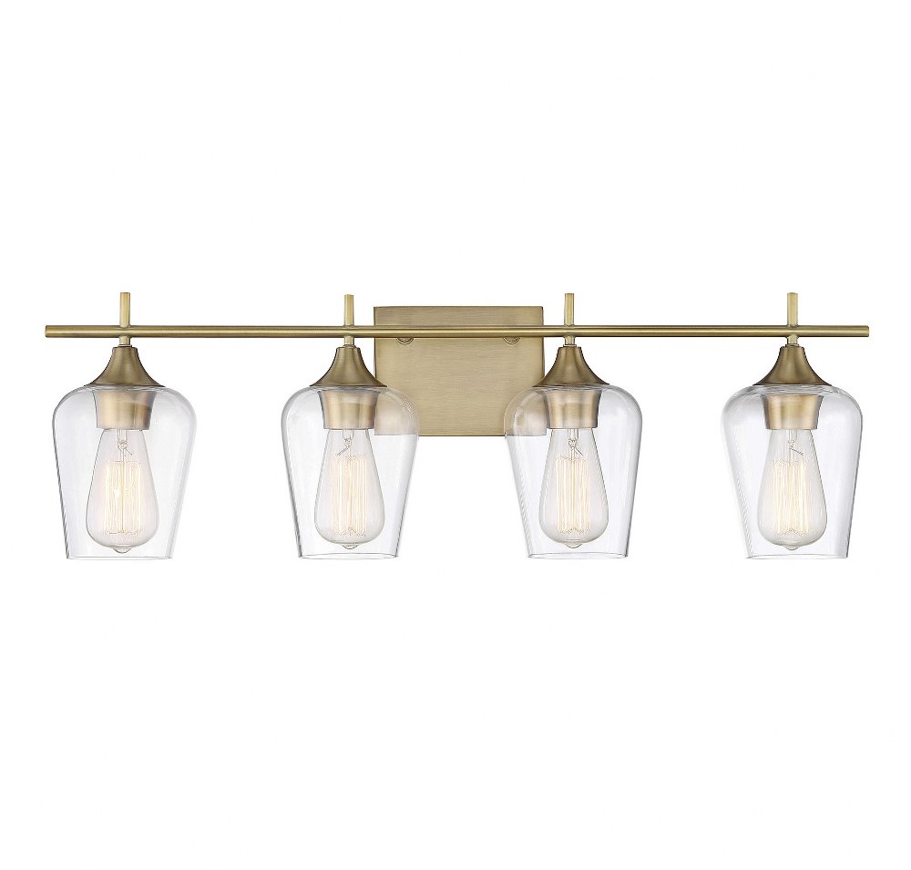 Savoy House-8-4030-4-322-4 Light Bath Bar-Transitional Style with Contemporary and Bohemian Inspirations-9 inches tall by 28.75 inches wide Warm Brass  Polished Chrome Finish with Clear Glass