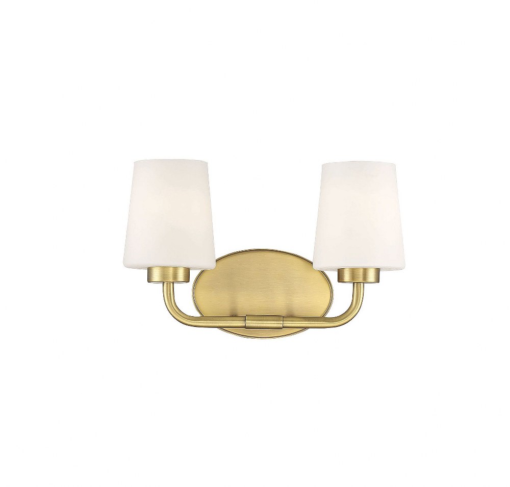 Savoy House-8-4090-2-322-2 Light Bath Vanity-Transitional Style with Modern and Mid-Century Modern Inspirations-9 inches tall by 15 inches wide Warm Brass  Polished Nickel Finish with White/Frosted Gl