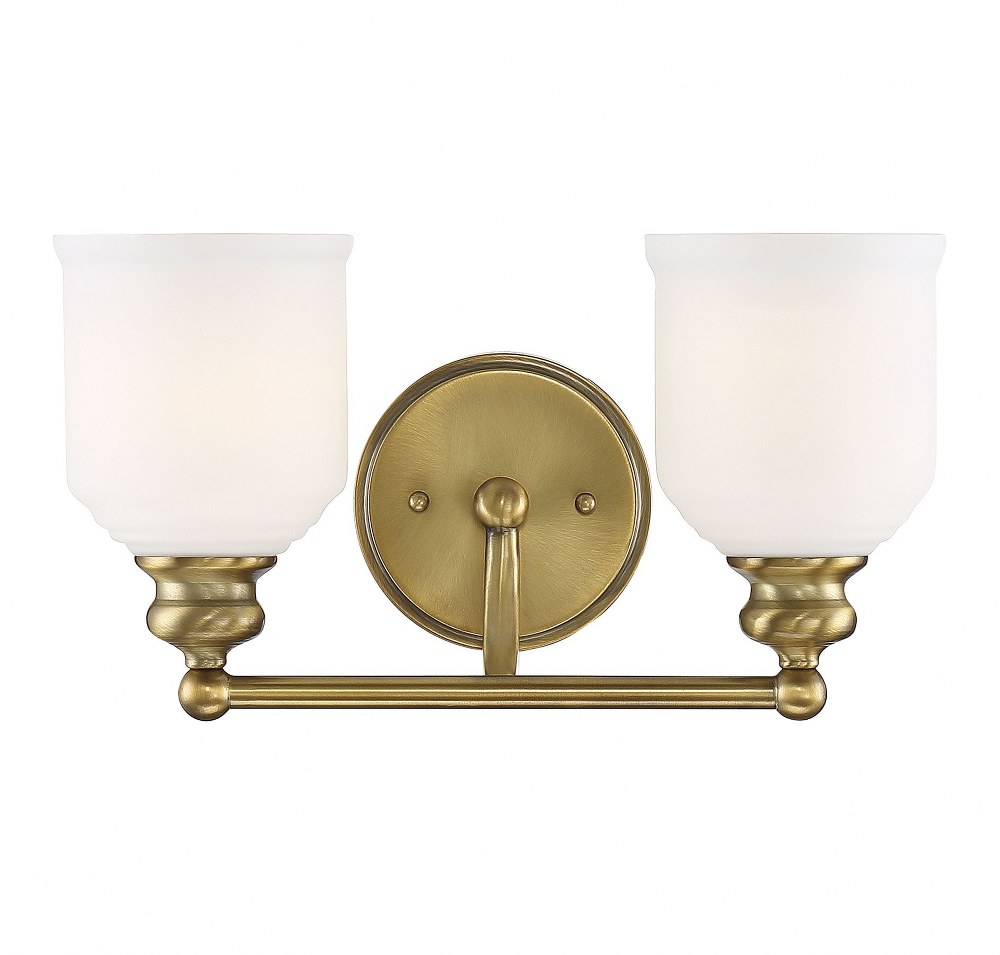 Savoy House-8-6836-2-322-2 Light Bath Bar-Traditional Style with Mid-Century Modern and Vintage Inspirations-7.75 inches tall by 14 inches wide Warm Brass  English Bronze Finish with White Opal Etched