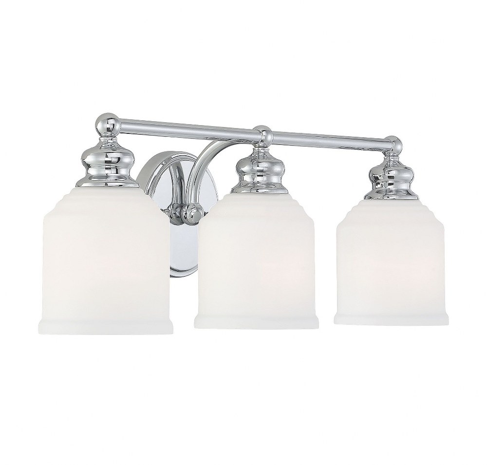 Savoy House-8-6836-3-11-3 Light Bath Bar-Traditional Style with Mid-Century Modern and Vintage Inspirations-7.75 inches tall by 24 inches wide Polished Chrome  English Bronze Finish with White Opal Etched Glass