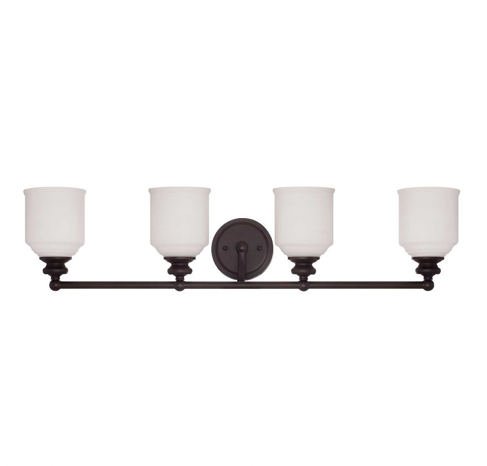 Savoy House-8-6836-4-13-4 Light Bath Bar-Traditional Style with Mid-Century Modern and Vintage Inspirations-7.75 inches tall by 33.5 inches wide English Bronze  English Bronze Finish with White Opal E