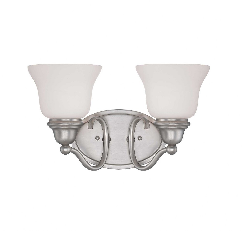 Savoy House-8-6837-2-69-2 Light Bath Bar-Transitional Style with Transitional Inspirations-8.75 inches tall by 15 inches wide   Pewter Finish with White Glass