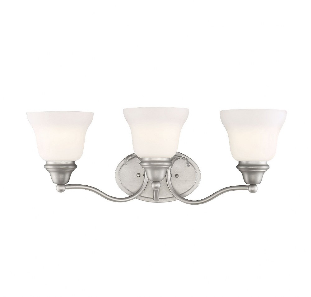 Savoy House-8-6837-3-69-3 Light Bath Bar-Transitional Style with Transitional Inspirations-8.75 inches tall by 22.75 inches wide   Pewter Finish with White Glass