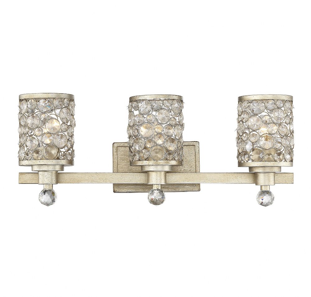 Savoy House-8-7015-3-100-3 Light Bath Bar-Glam Style with Contemporary and Transitional Inspirations-9.5 inches tall by 24 inches wide   Aurora Finish with Clear Crystal