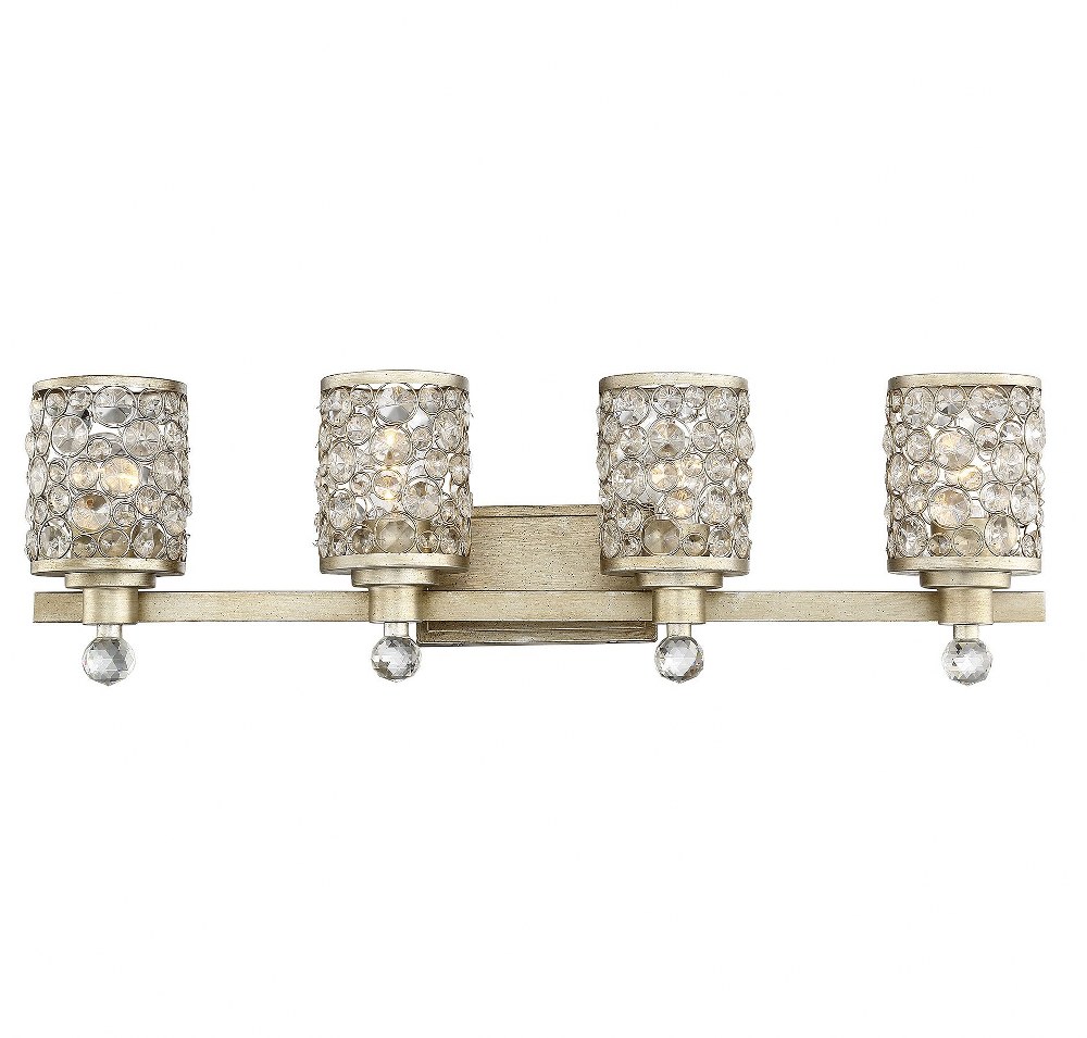 Savoy House-8-7015-4-100-4 Light Bath Bar-Glam Style with Contemporary and Transitional Inspirations-9.5 inches tall by 32 inches wide   Aurora Finish with Clear Crystal