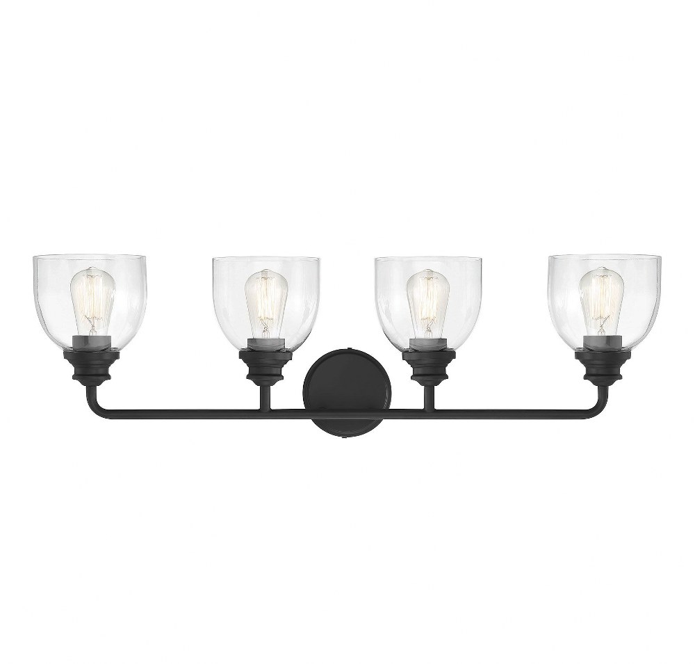 Savoy House-8-7205-4-BK-4 Light Bath Vanity-Transitional Style with Modern and Contemporay Inspirations-9.75 inches tall by 33 inches wide Black  Satin Nickel Finish with Clear Glass