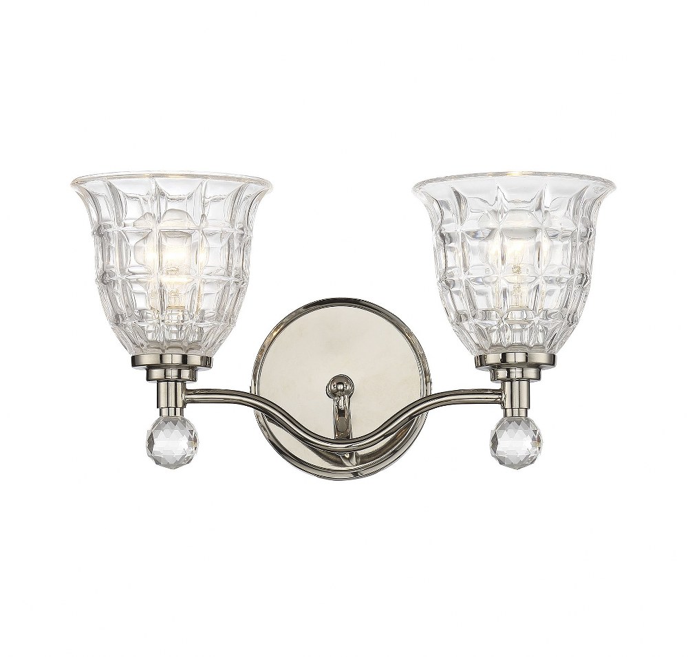 Savoy House-8-880-2-109-2 Light Bath Bar-Glam Style with Transitional and Traditional Inspirations-8.5 inches tall by 16 inches wide   Polished Nickel Finish with Clear Crystal Glass with Clear/Hand C