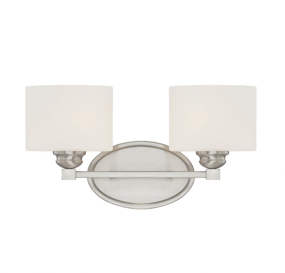 Savoy House-8-890-2-SN-2 Light Bath Bar-Modern Style with Contemporary and Transitional Inspirations-8.5 inches tall by 16 inches wide Satin Nickel  Satin Nickel Finish with White Etched Glass