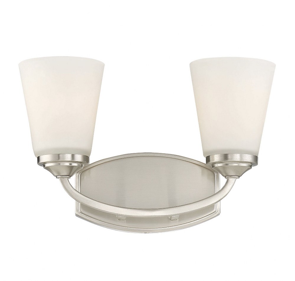 Savoy House-8-9070-2-SN-2 Light Bath Bar-Transitional Style with Farmhouse and Contemporary Inspirations-8.75 inches tall by 13.5 inches wide Satin Nickel  Satin Nickel Finish with White Etched Glass