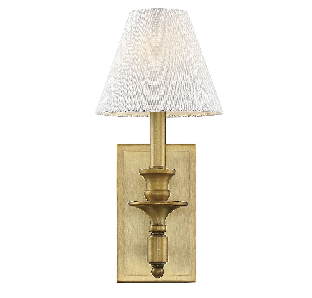 Savoy House-9-0700-1-322-1 Light Wall Sconce-Traditional Style with Transitional and Bohemian Inspirations-15 inches tall by 6.9 inches wide Warm Brass  Satin Nickel Finish with White Linen Shade