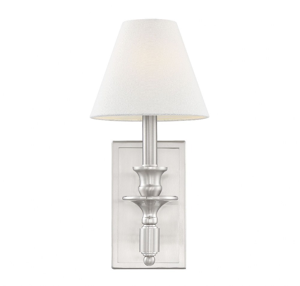 Savoy House-9-0700-1-SN-1 Light Wall Sconce-Traditional Style with Transitional and Bohemian Inspirations-15 inches tall by 6.9 inches wide Satin Nickel  Satin Nickel Finish with White Linen Shade