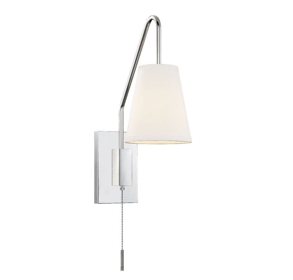 Savoy House-9-0900CP-1-109-1 Light Adjustable Wall Sconce-Bohemian Style with Vintage and Farmhouse Inspirations-12.38 inches tall by 6.13 inches wide   Polished Nickel Finish with White Fabric Shade