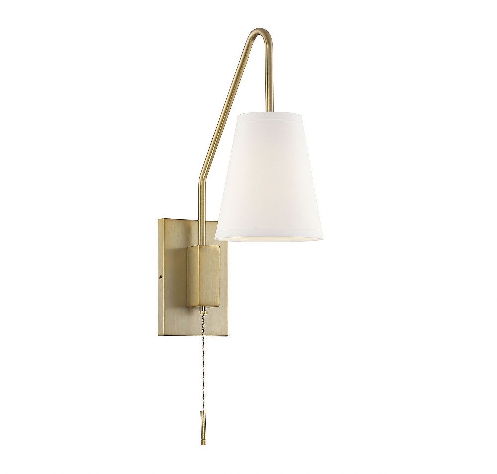 Savoy House-9-0900CP-1-322-1 Light Adjustable Wall Sconce-Bohemian Style with Vintage and Farmhouse Inspirations-12.38 inches tall by 6.13 inches wide   Warm Brass Finish with White Fabric Shade
