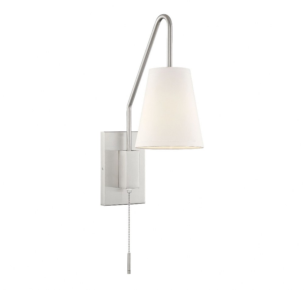 Savoy House-9-0900CP-1-SN-1 Light Adjustable Wall Sconce-Bohemian Style with Vintage and Farmhouse Inspirations-12.38 inches tall by 6.13 inches wide   Satin Nickel Finish with White Fabric Shade
