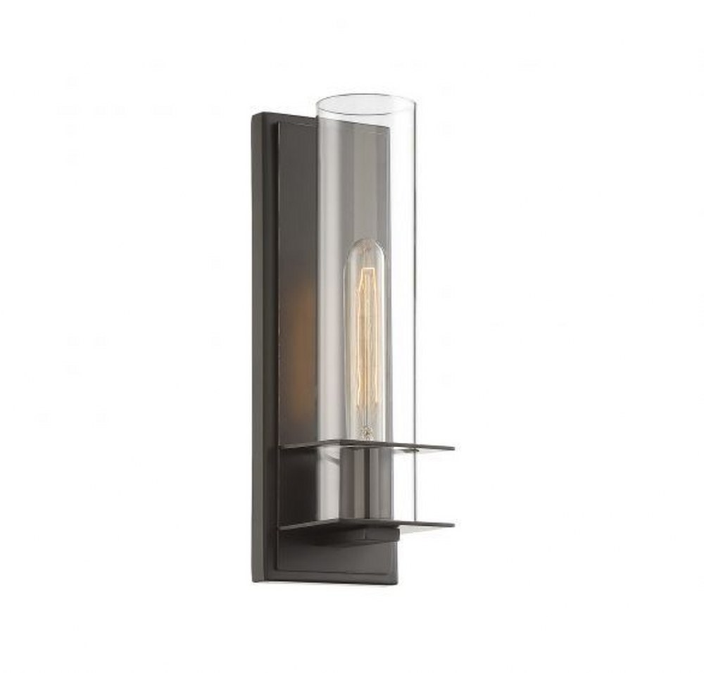 Savoy House-9-100-1-44-1 Light Wall Sconce-Transitional Style with Industrial and Contemporary Inspirations-14 inches tall by 4.5 inches wide Classic Bronze  Classic Bronze Finish with Clear Glass