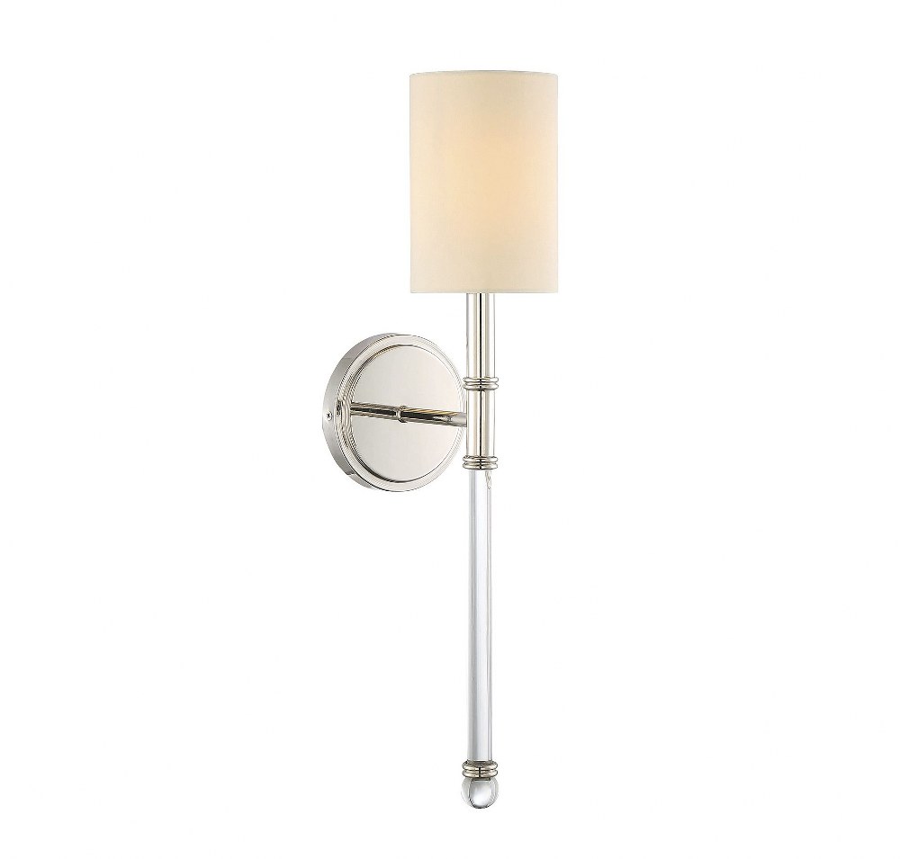 Savoy House-9-101-1-109-Fremont - 1 Light Wall Sconce In Traditional Style-21 Inches Tall and 5 Inches Wide Polished Nickel  Satin Nickel Finish with Clear Glass with Soft White Fabric Shade