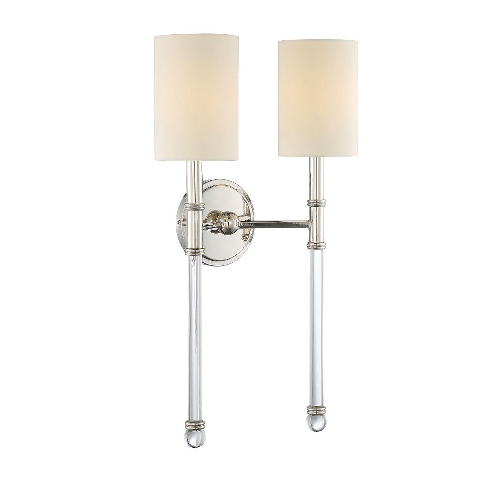 Savoy House-9-103-2-109-Fremont - 2 Light Wall Sconce In Traditional Style-21 Inches Tall and 13 Inches Wide Polished Nickel  Satin Nickel Finish with Clear Glass with Soft White Fabric Shade