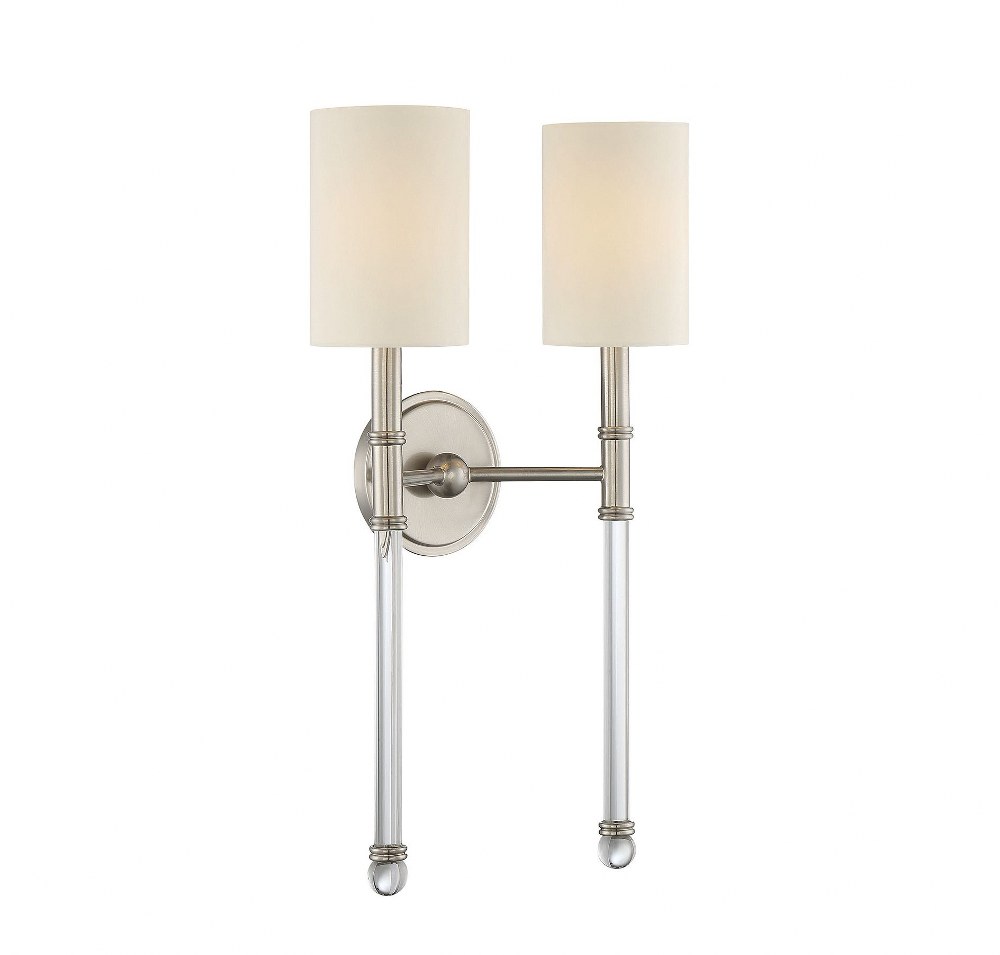 Savoy House-9-103-2-SN-Fremont - 2 Light Wall Sconce In Traditional Style-21 Inches Tall and 13 Inches Wide Satin Nickel  Satin Nickel Finish with Clear Glass with Soft White Fabric Shade