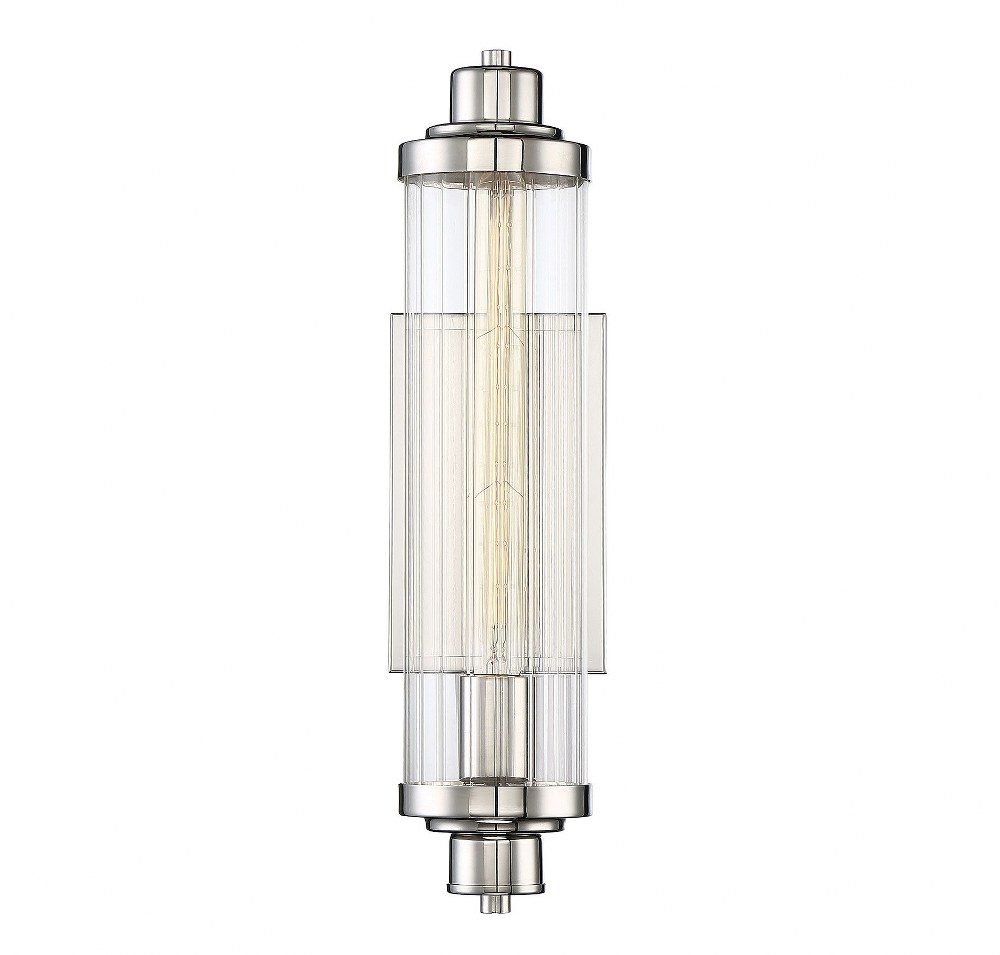 Savoy House-9-16000-1-109-1 Light Wall Sconce-Industrial Style with Vintage and Transitional Inspirations-17.75 inches tall by 4.75 inches wide Polished Nickel  Classic Bronze Finish with Clear Ribbed