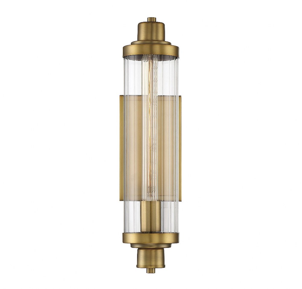 Savoy House-9-16000-1-322-1 Light Wall Sconce-Industrial Style with Vintage and Transitional Inspirations-17.75 inches tall by 4.75 inches wide Warm Brass  Classic Bronze Finish with Clear Ribbed Glas