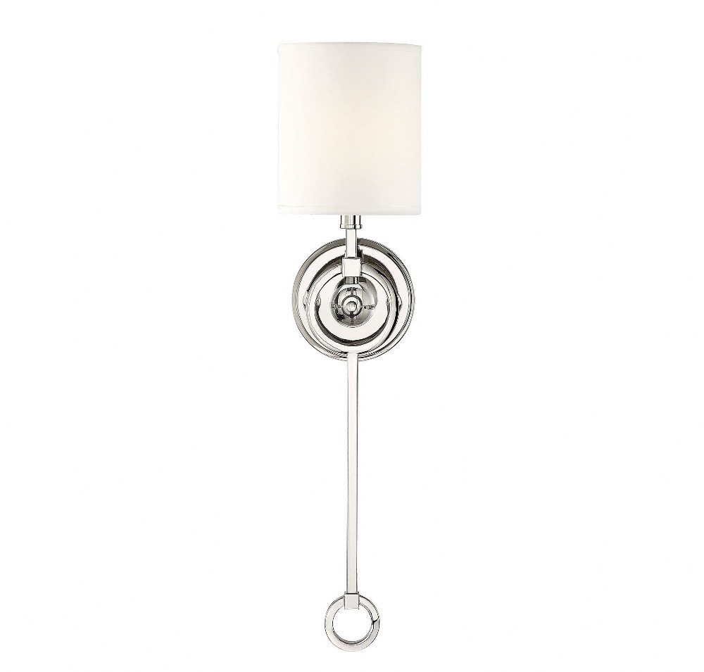 Savoy House-9-200-1-109-1 Light Wall Sconce-Contemporary Style with Transitional and Inspirations-26 inches tall by 6 inches wide   Polished Nickel Finish with White Fabric Shade