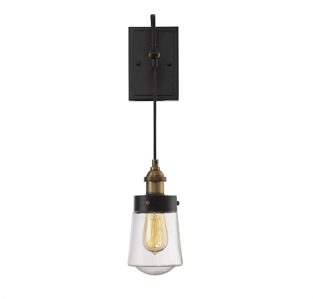 Savoy House-9-2065-1-51-1 Light Wall Sconce-Industrial Style with Vintage and Contemporary Inspirations-20 inches tall by 4.75 inches wide   Vintage Black/Warm Brass Finish with Clear Glass