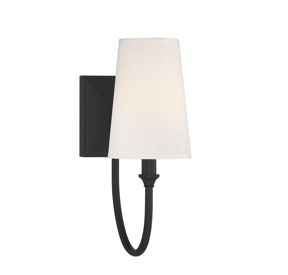 Savoy House-9-2542-1-89-1 Light Wall Sconce-Transitional Style with Modern and Farmhouse Inspirations-13 inches tall by 5 inches wide Matte Black  Matte Black Finish with White Fabric Shade