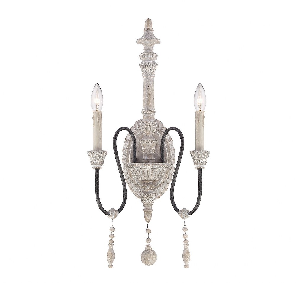 Savoy House-9-293-2-23-2 Light Wall Sconce-Traditional Style with Country French and Farmhouse Inspirations-25.5 inches tall by 11 inches wide   White Washed Driftwood Finish