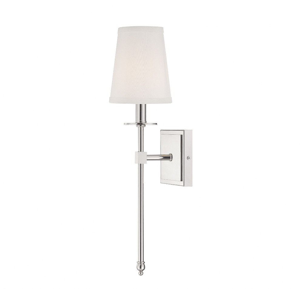 Savoy House-9-302-1-109-1 Light Wall Sconce-Bohemian Style with Transitional and Vintage Inspirations-20 inches tall by 5 inches wide   Polished Nickel Finish with Soft White Fabric Shade