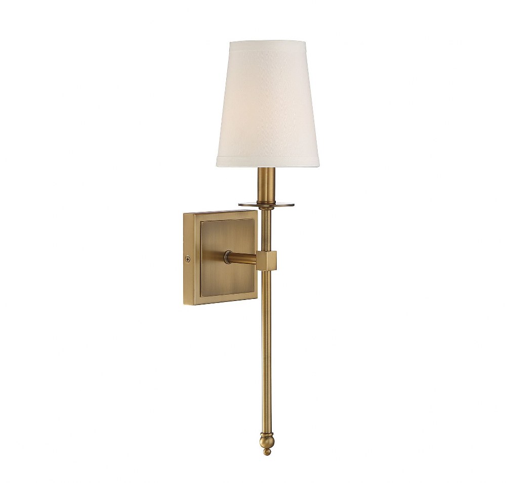 Savoy House-9-302-1-322-1 Light Wall Sconce-Bohemian Style with Transitional and Vintage Inspirations-20 inches tall by 5 inches wide Warm Brass  Classic Bronze Finish with Soft White Fabric Shade