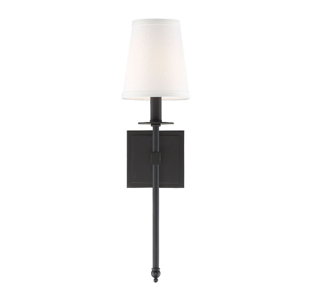 Savoy House-9-302-1-89-1 Light Wall Sconce-Bohemian Style with Transitional and Vintage Inspirations-20 inches tall by 5 inches wide Matte Black  Classic Bronze Finish with Soft White Fabric Shade