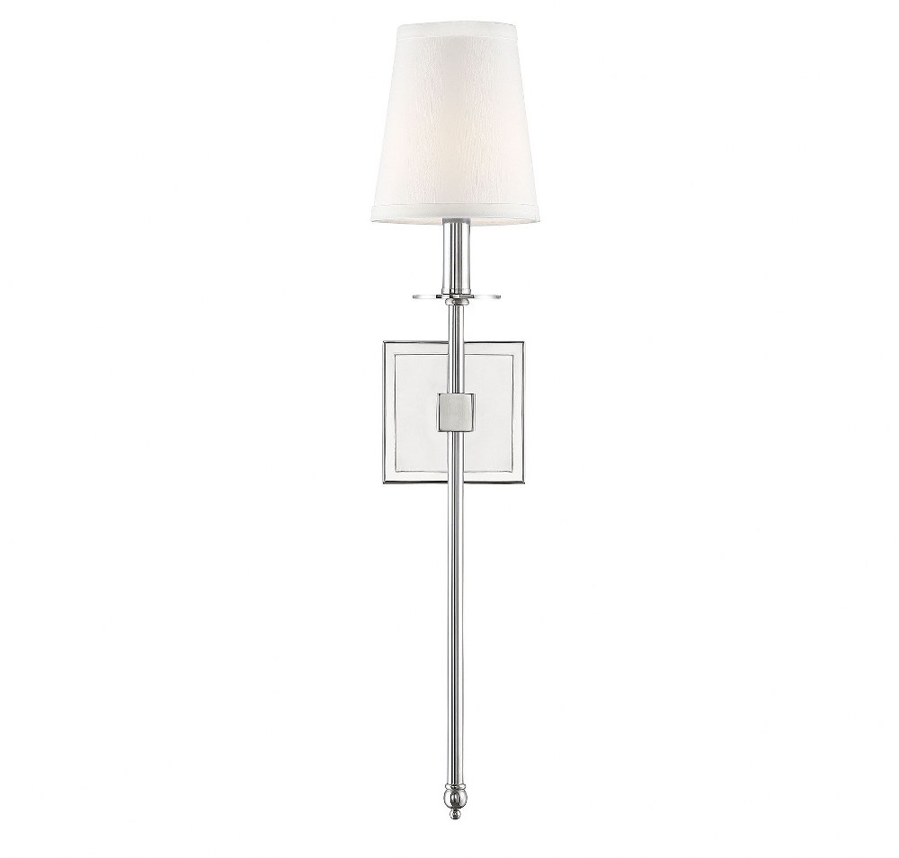 Savoy House-9-303-1-109-1 Light Wall Sconce-Bohemian Style with Transitional and Vintage Inspirations-24 inches tall by 5 inches wide Polished Nickel  Satin Nickel Finish with White Fabric Shade