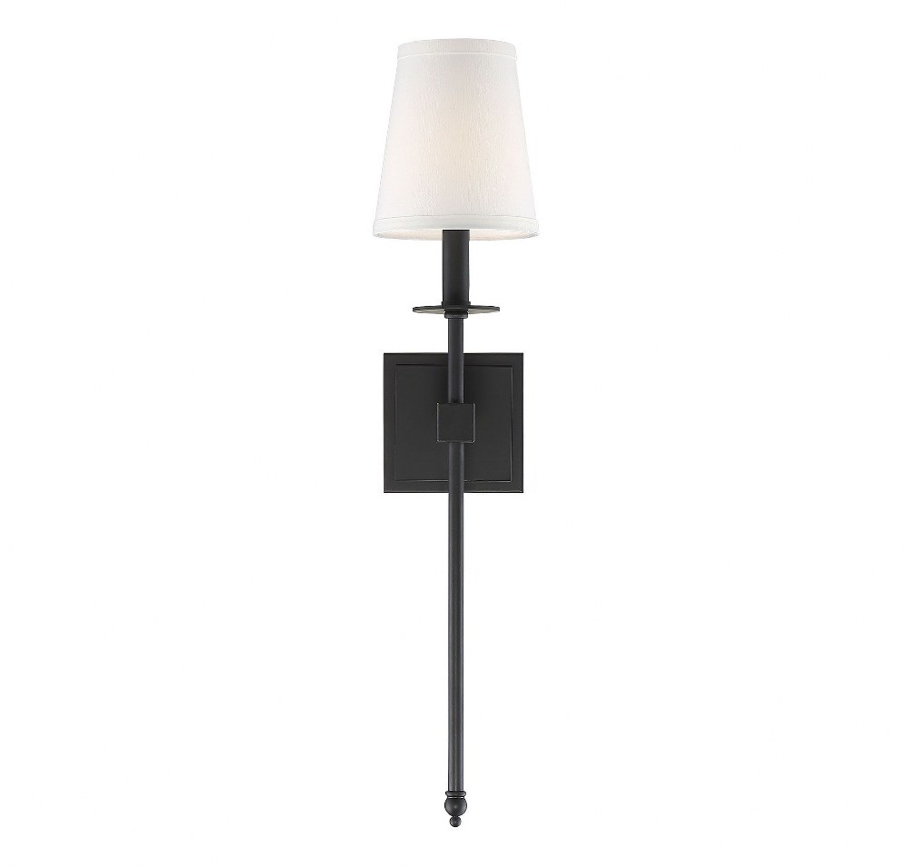 Savoy House-9-303-1-89-1 Light Wall Sconce-Bohemian Style with Transitional and Vintage Inspirations-24 inches tall by 5 inches wide Matte Black  Satin Nickel Finish with White Fabric Shade