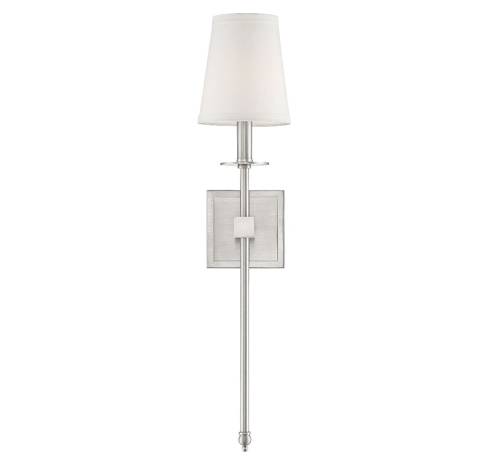 Savoy House-9-303-1-SN-1 Light Wall Sconce-Bohemian Style with Transitional and Vintage Inspirations-24 inches tall by 5 inches wide Satin Nickel  Satin Nickel Finish with White Fabric Shade