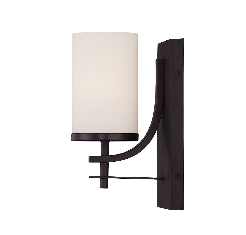 Savoy House-9-337-1-13-1 Light Wall Sconce-Industrial Style with Transitional Inspirations-10 inches tall by 4.75 inches wide   English Bronze Finish with White Opal Glass