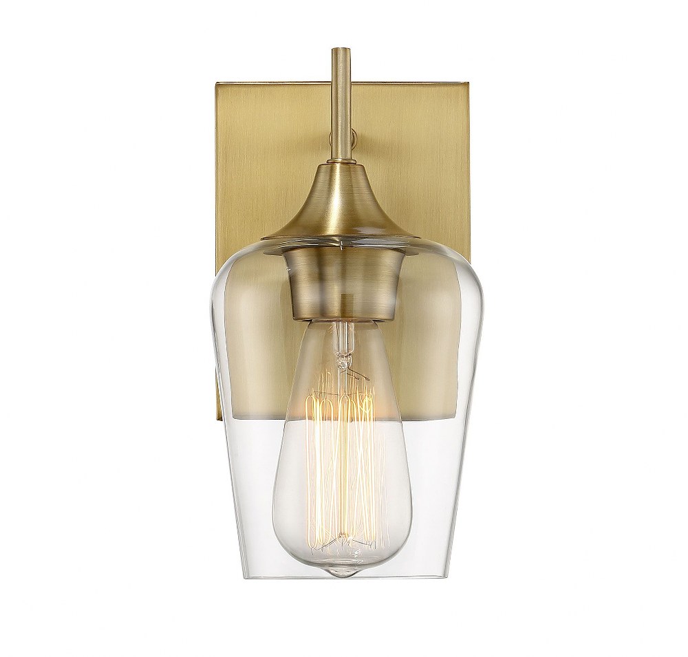 Savoy House-9-4030-1-322-1 Light Wall Sconce-Contemporary Style with Transitional and Bohemian Inspirations-9.5 inches tall by 4.75 inches wide Warm Brass  Warm Brass Finish with Clear Glass