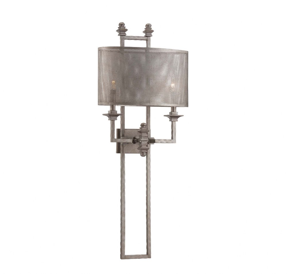 Savoy House-9-4304-2-242-2 Light Wall Sconce-Industrial Style with Farmhouse and Contemporary Inspirations-39.25 inches tall by 15.5 inches wide   Aged Steel Finish with Metal Mesh Shade