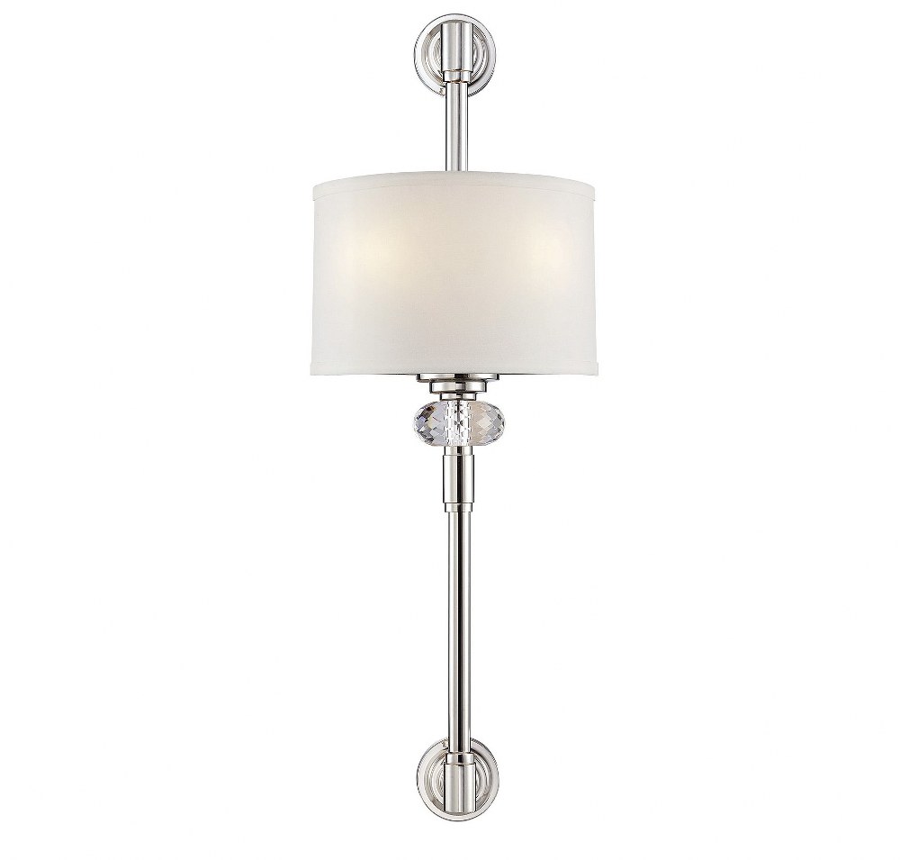 Savoy House-9-5951-2-109-2 Light Wall Sconce-Contemporary Style with Transitional and Inspirations-27.25 inches tall by 11 inches wide   Polished Nickel Finish with White Dupioni Shade with Clear/K9 C