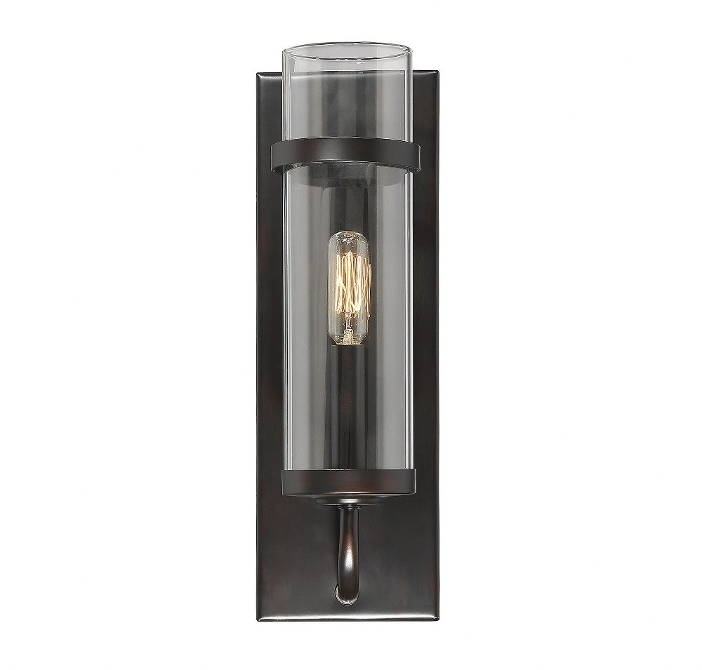 Savoy House-9-6054-1-13-1 Light Wall Sconce-Transitional Style with Industrial and Contemporary Inspirations-13.75 inches tall by 4.75 inches wide   English Bronze Finish with Clear Crystal