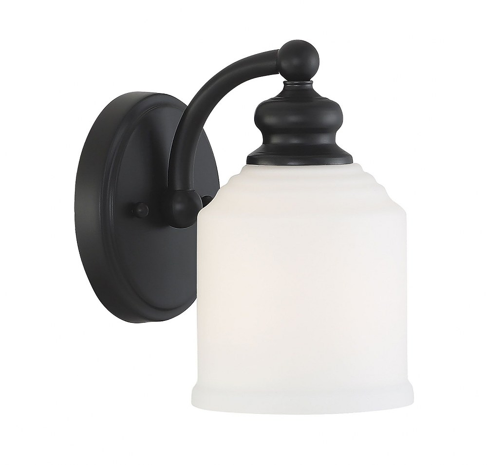 Savoy House-9-6836-1-13-1 Light Wall Sconce-Industrial Style with Transitional Inspirations-7.75 inches tall by 5 inches wide   English Bronze Finish with White Opal Etched Glass