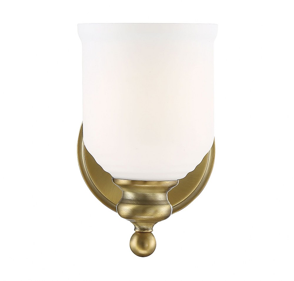 Savoy House-9-6836-1-322-1 Light Wall Sconce-Industrial Style with Transitional Inspirations-7.75 inches tall by 5 inches wide Warm Brass  English Bronze Finish with White Opal Etched Glass