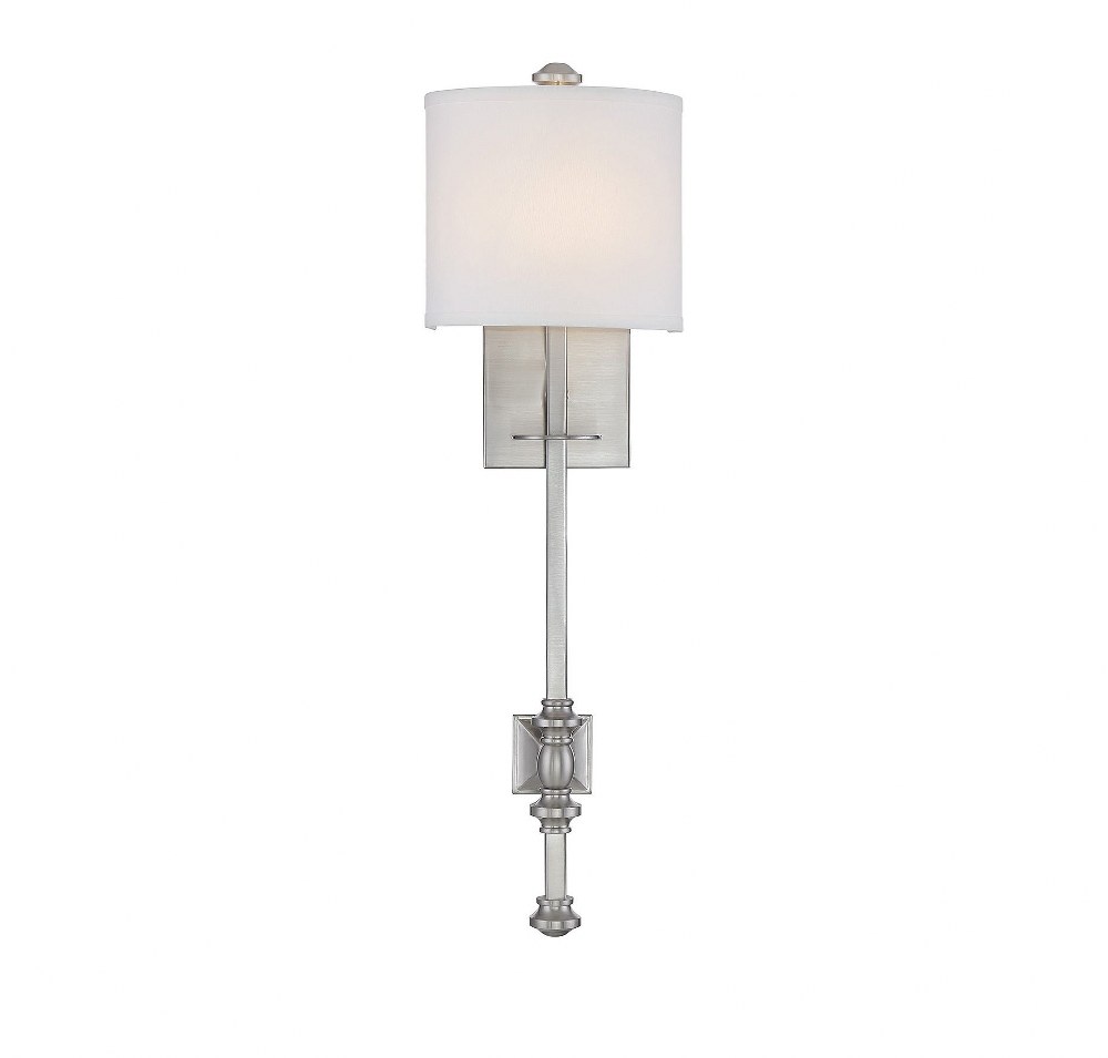 Savoy House-9-7140-1-SN-1 Light Wall Sconce-Traditional Style with Transitional and Bohemian Inspirations-26.5 inches tall by 7.5 inches wide Satin Nickel  Warm Brass Finish with White Fabric Shade