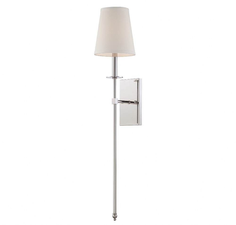 Savoy House-9-7144-1-109-1 Light Wall Sconce-Bohemian Style with Transitional and Vintage Inspirations-33.5 inches tall by 6.75 inches wide   Polished Nickel Finish with White Fabric Shade