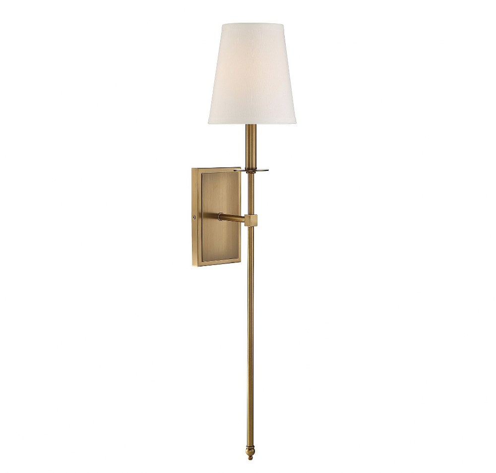 Savoy House-9-7144-1-322-1 Light Wall Sconce-Bohemian Style with Transitional and Vintage Inspirations-33.5 inches tall by 6.75 inches wide Warm Brass  Classic Bronze Finish with White Fabric Shade