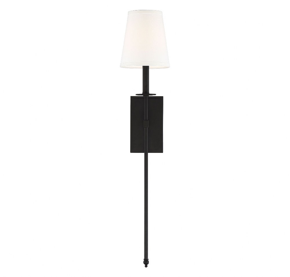 Savoy House-9-7144-1-89-1 Light Wall Sconce-Bohemian Style with Transitional and Vintage Inspirations-33.5 inches tall by 6.75 inches wide Matte Black  Classic Bronze Finish with White Fabric Shade