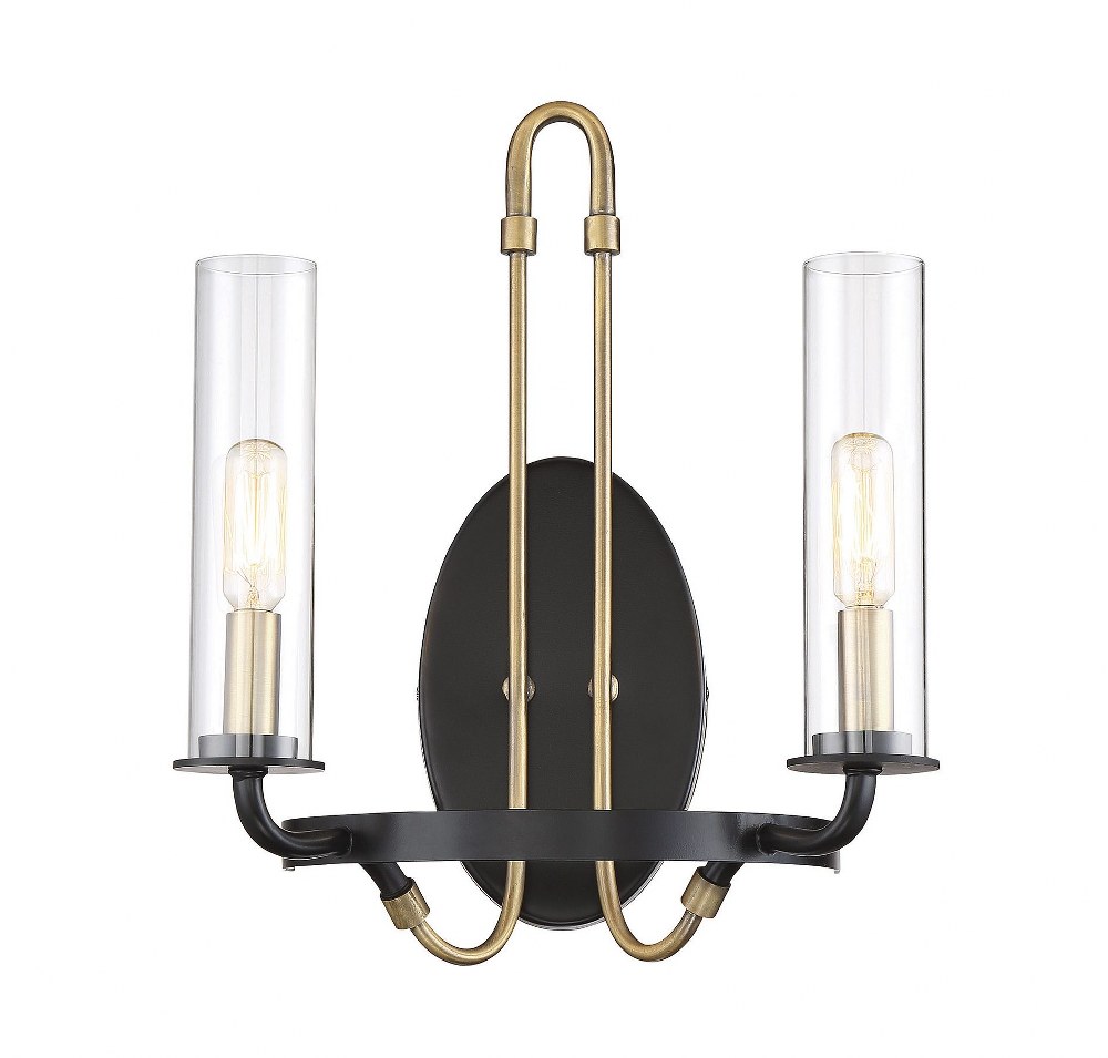 Savoy House-9-8073-2-51-2 Light Wall Sconce-Industrial Style with Vintage and Contemporary Inspirations-14.81 inches tall by 11.95 inches wide   Vintage Black/Warm Brass Finish with Clear Glass