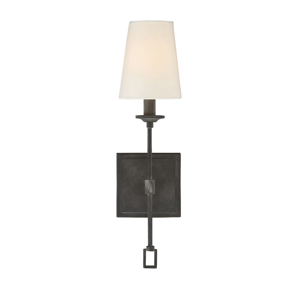 Savoy House-9-9004-1-88-1 Light Wall Sconce-Farmhouse Style with Rustic and Traditional Inspirations-17.5 inches tall by 4.34 inches wide   Oxidized Black Finish with Soft White Fabric Shade